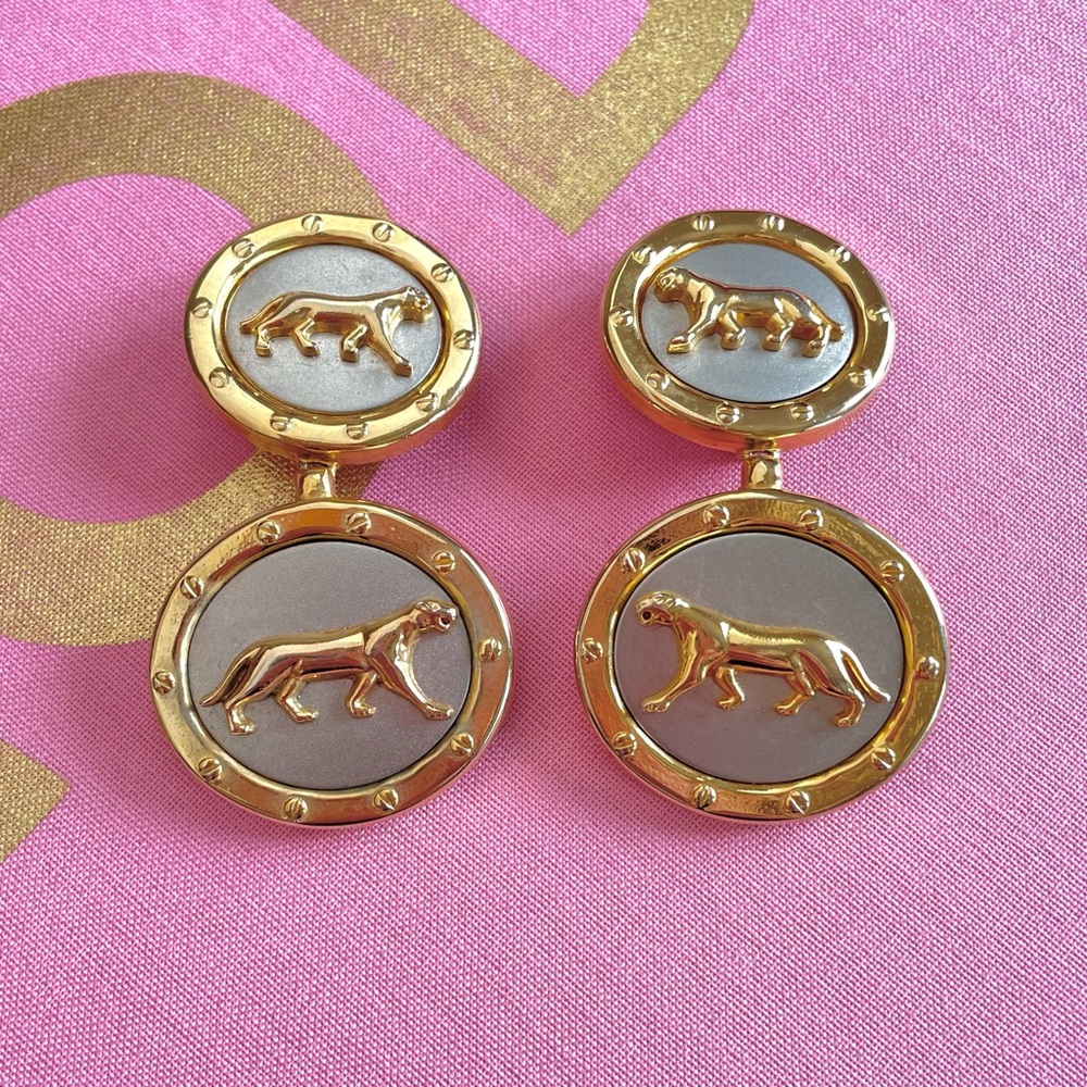 Vintage Chic 90s Gold & Silver Tone Panther Statement Clip-On Drop Earrings
